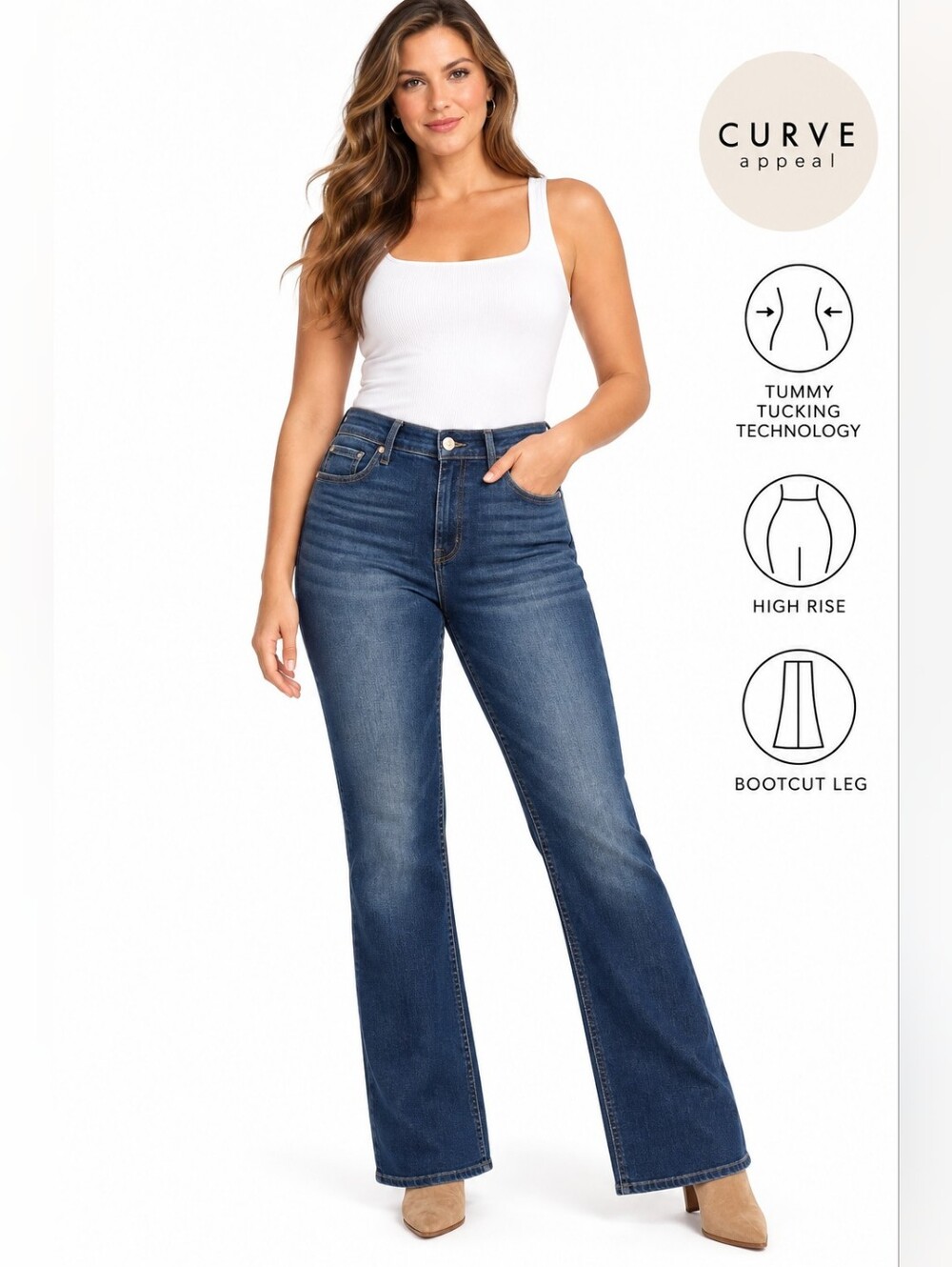 NWT Curve Appeal Curve Creator High Rise Bootcut Jeans Size 12/31 Tummy Tucking